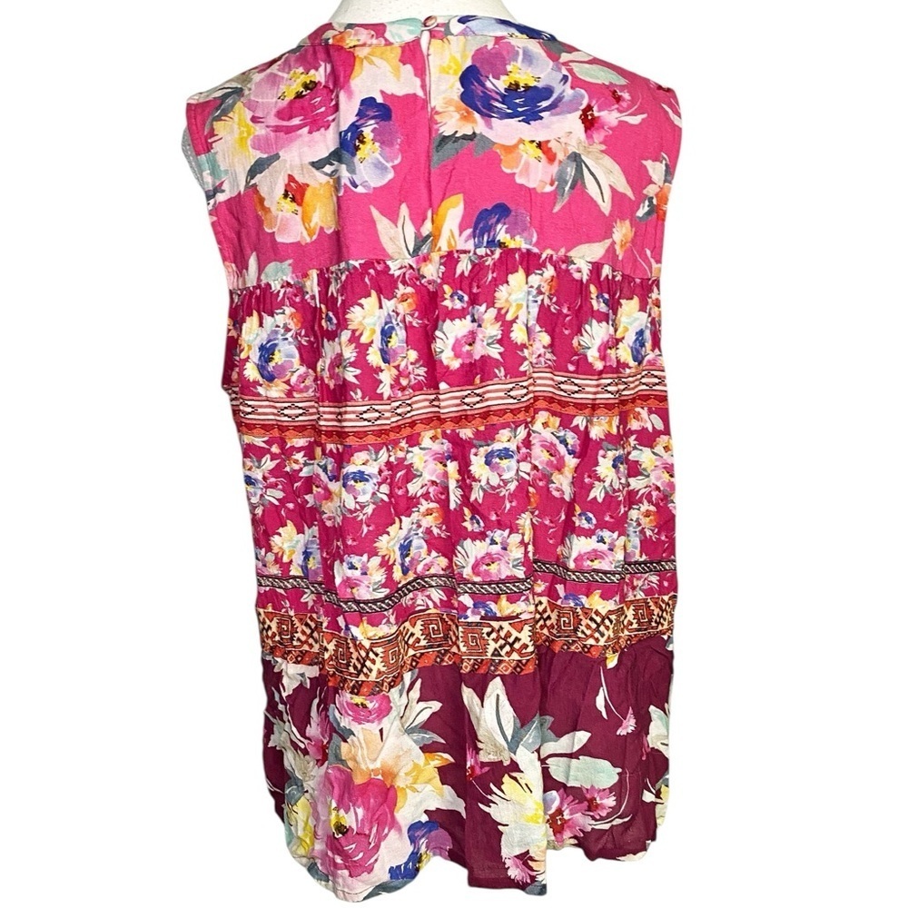 Vineet Bahl Vibrant Floral Sleeveless Blouse - Pink Multicolor - Picture 2 of 15